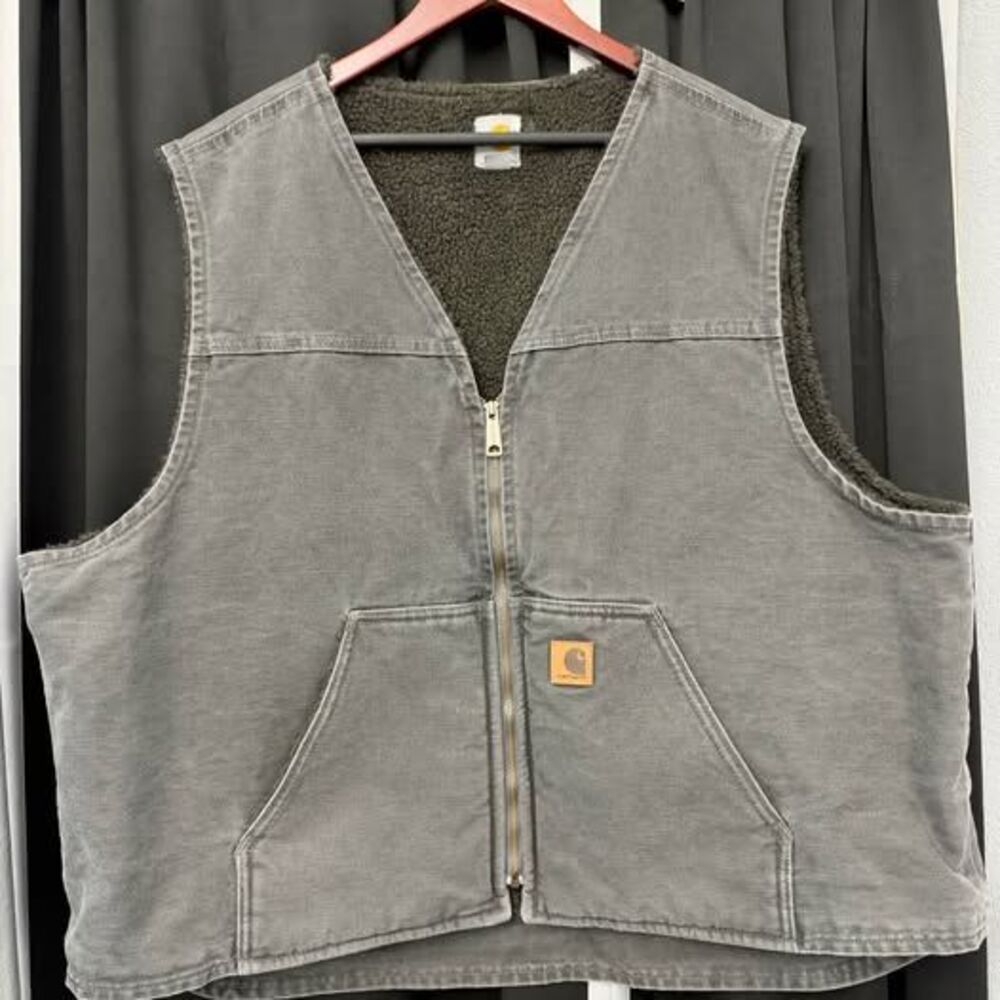 Carhartt Men’s Sherpa-Lined Washed Duck Canvas Vest - Gravel Grey - Size 3XL